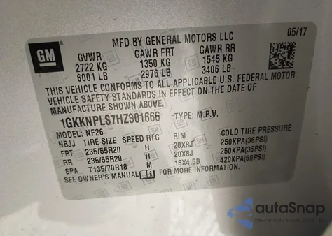 2017 GMC Acadia Denali из США, поврежденный, VIN 1GKKNPLS7HZ301666